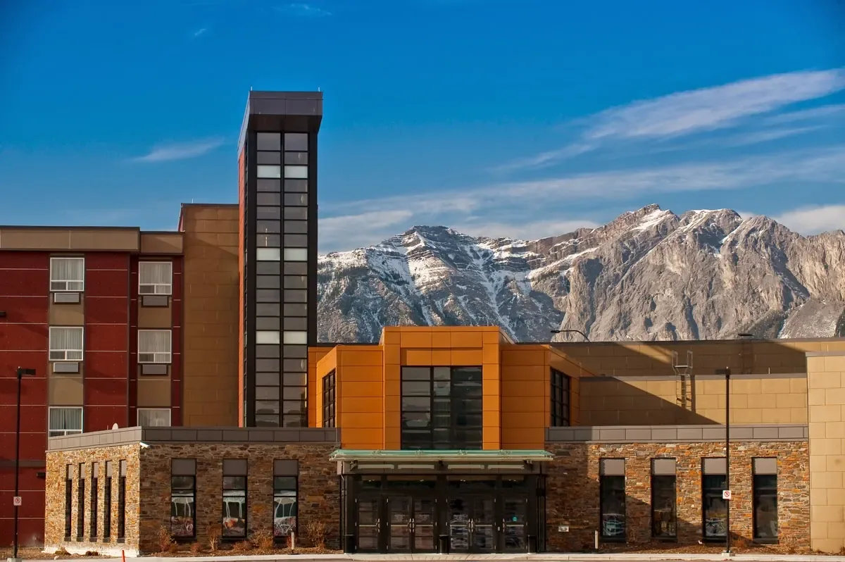 Mountain landscape surrounding Stoney Nakoda Resort in Kananaskis, Alberta